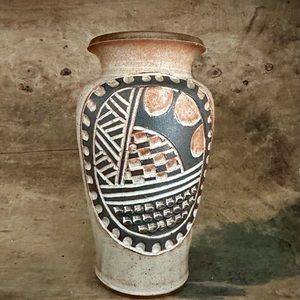 Studio pottery carved vase
